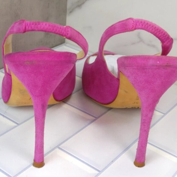 Manolo Blahnik Allura Pink Suede Slingback Pumps Pointed Toe Heels - Picture 5 of 14